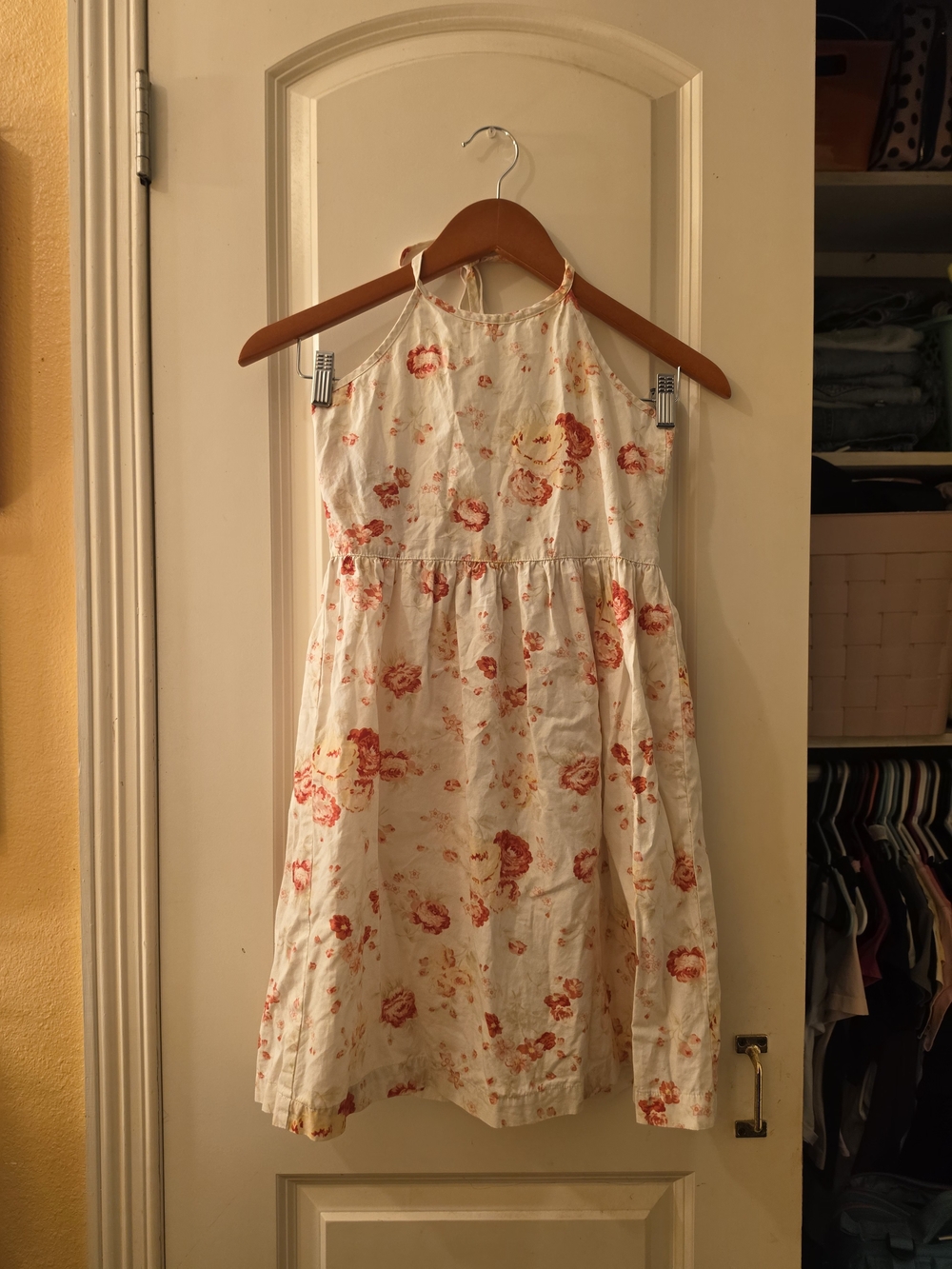 Vintage GAP Cream Halter Sundress with Coral Floral Print Sz Large 10/12